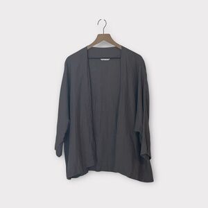 Linenfox | Dolman Sleeve Relaxed Fit Linen Open Front Cardigan XS Gray Lagenlook